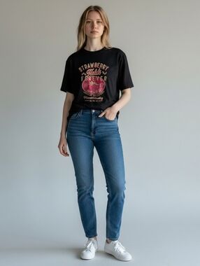 Strawberry Fields Forever Graphic Tee - Black with Pink Accent